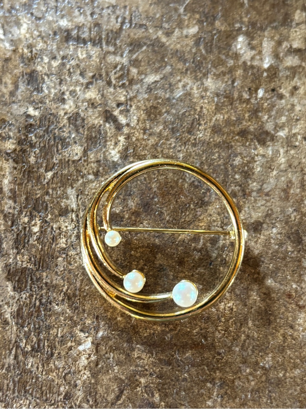 Monet Gold Circular Brooch with Three Pearls